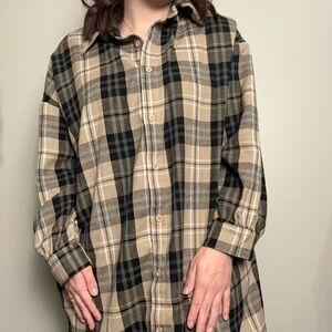 SHEIN Black and Tan Plaid Button Down Flannel Shirt Size XL